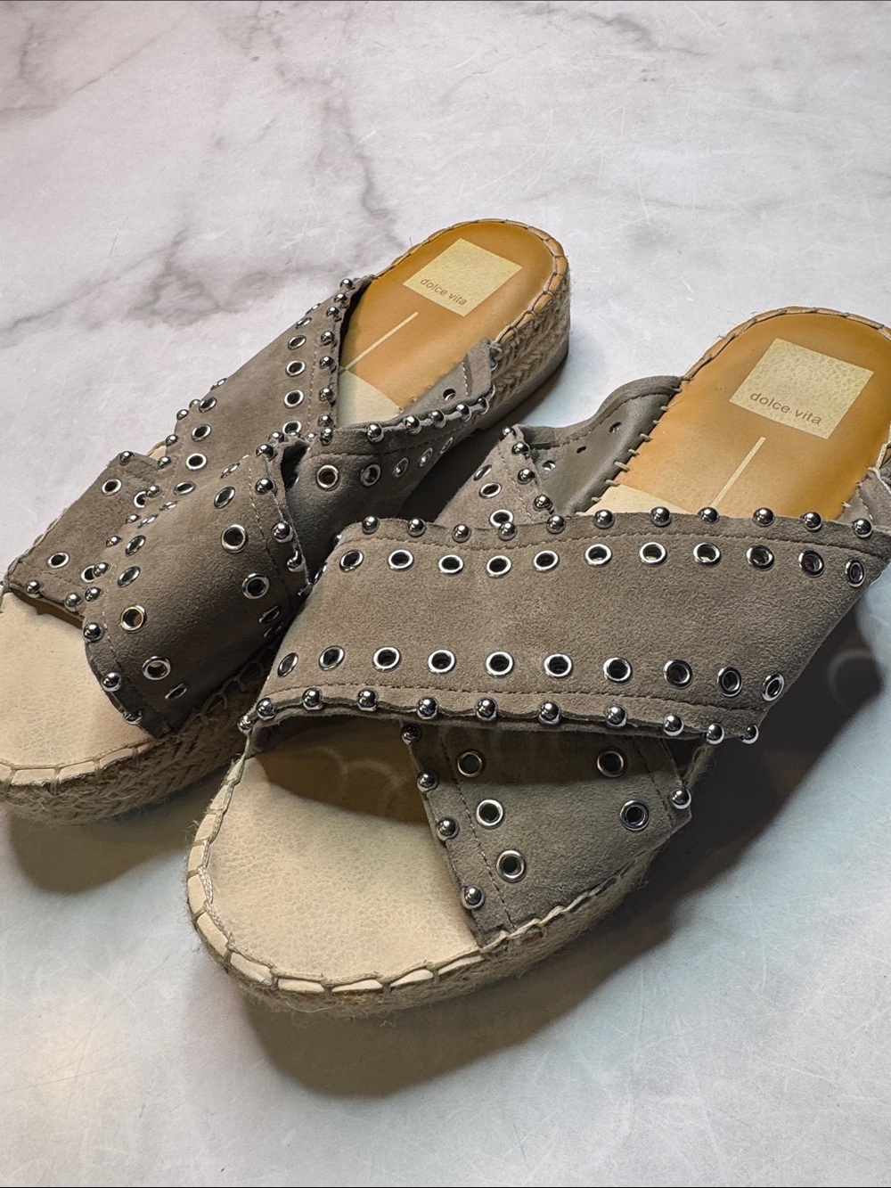 Dolce Vita Iva Suede Studded Espadrille Slide Sandals